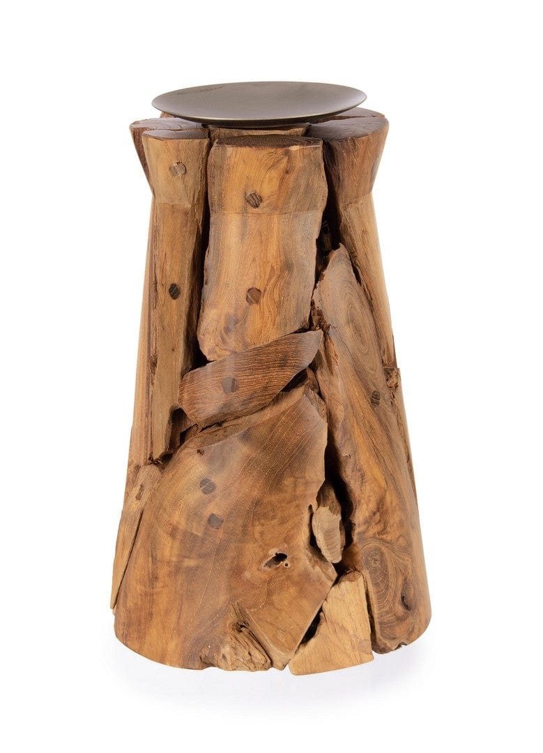 Suport lumanare din lemn de tec Arwood Natural, Ø19xH32 cm