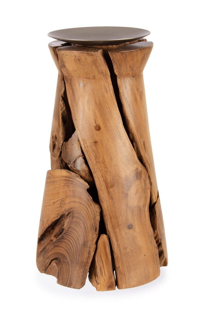 Suport lumanare din lemn de tec Arwood Natural, Ø21xH37 cm