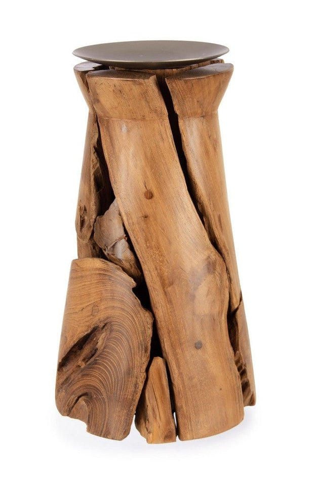 Suport lumanare din lemn de tec Arwood Natural, Ø21xH37 cm