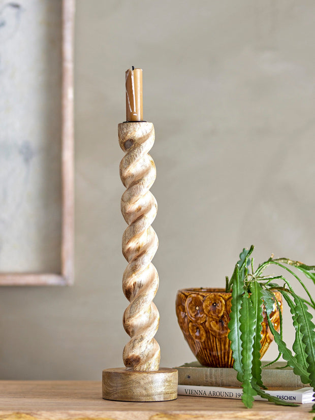 Suport lumanare din lemn si metal, Enrica Natural, l10xA10xH36 cm (2)