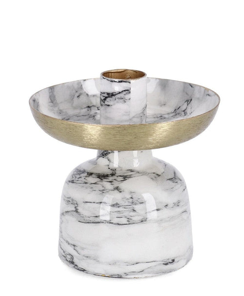 Suport lumanare din metal Marsha Alb / Auriu, Ø10xH10 cm