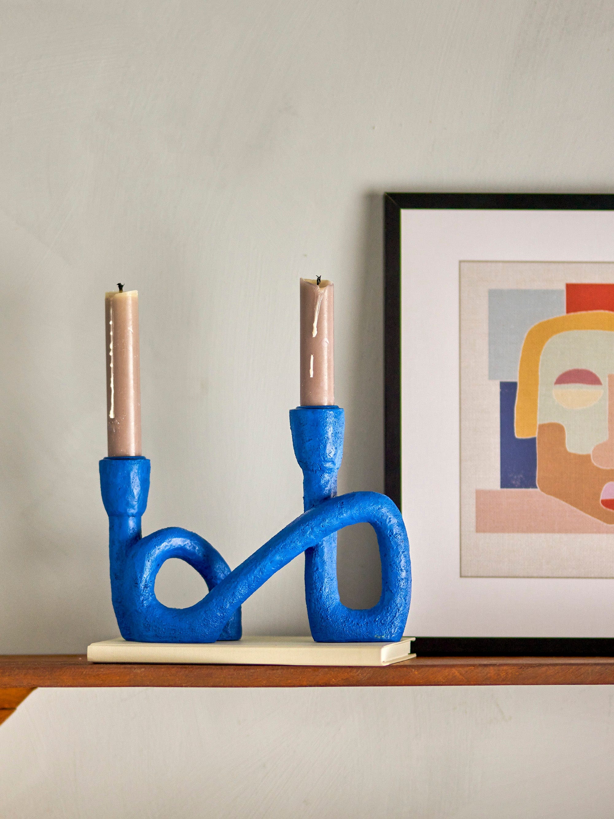 Suport lumanare din polirasina, Mashel Albastru, l21xA6xH16,5 cm (3)