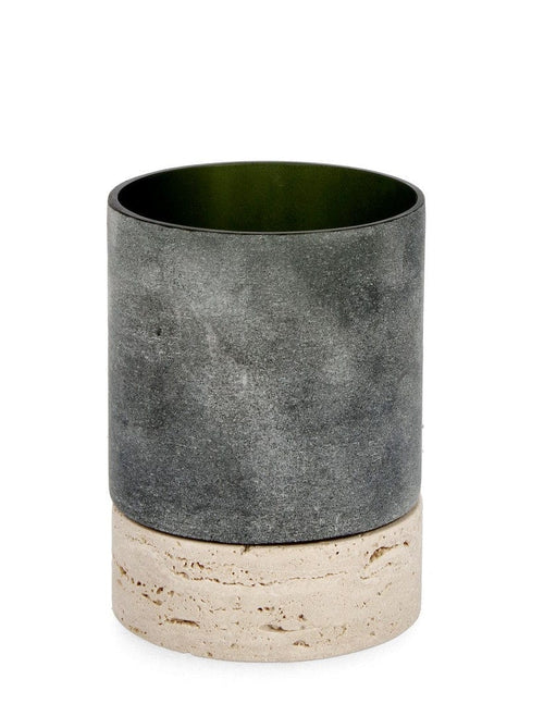 Suport lumanare din sticla Mirissa Verde / Bej, Ø12,5xH15,5 cm