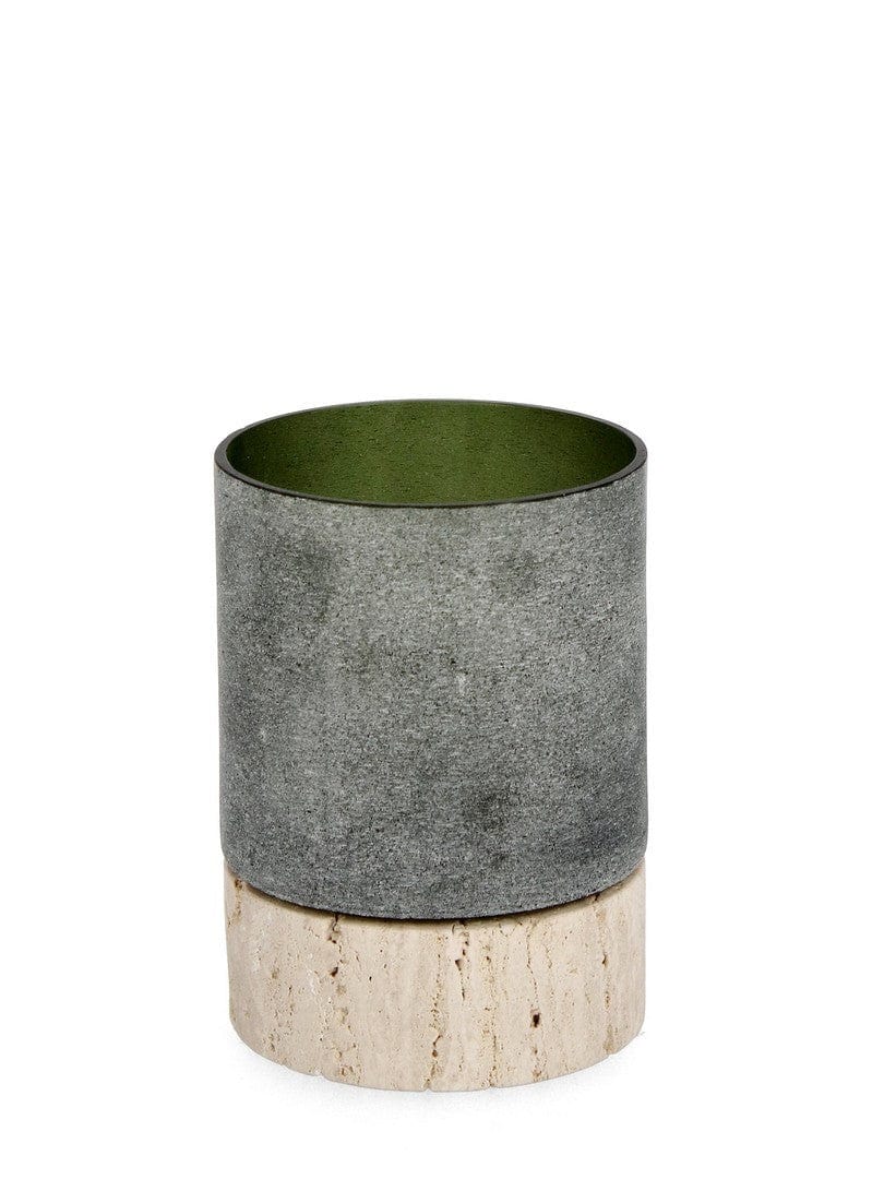 Suport lumanare din sticla Mirissa Verde / Bej, Ø9,5xH13 cm