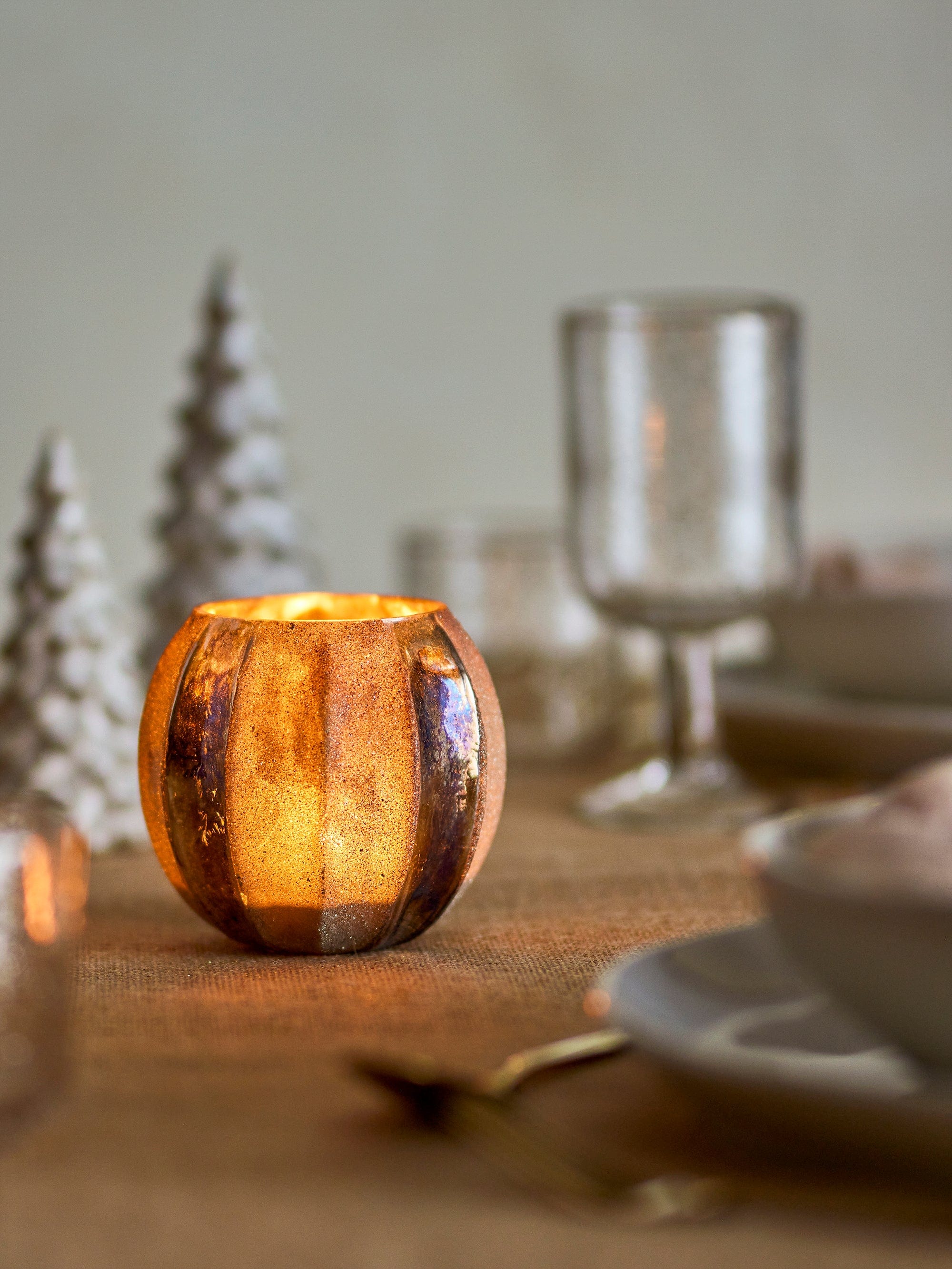Suport lumanare din sticla reciclata, Felecia Auriu, Ø10xH10 cm (1)