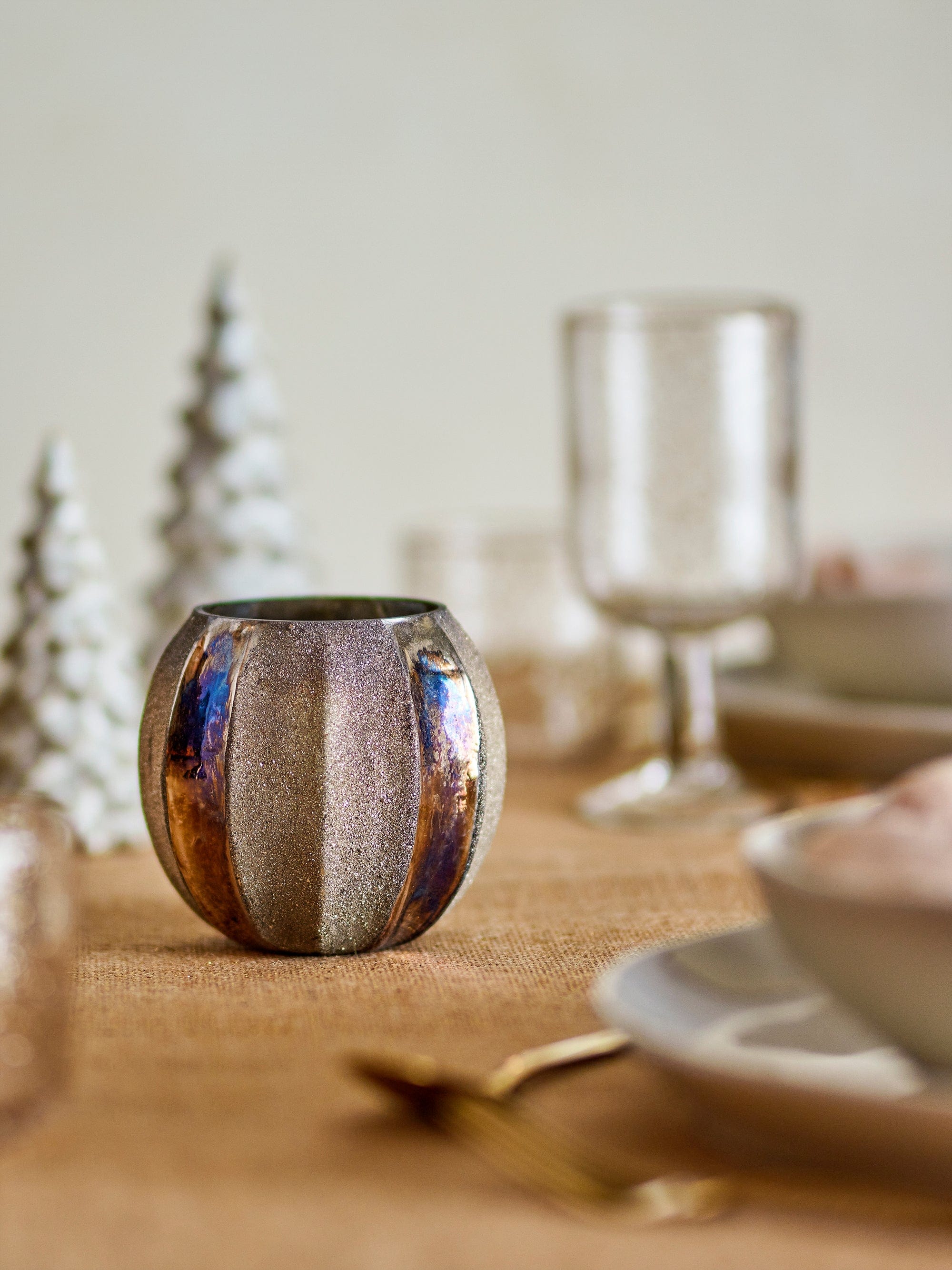 Suport lumanare din sticla reciclata, Felecia Auriu, Ø10xH10 cm (2)