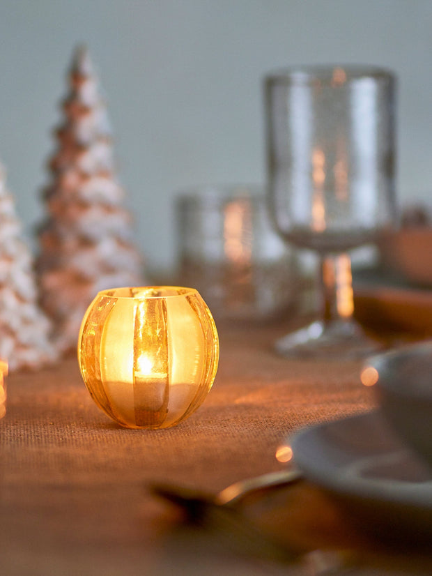 Suport lumanare din sticla reciclata, Felisia Auriu, Ø7xH7 cm (1)