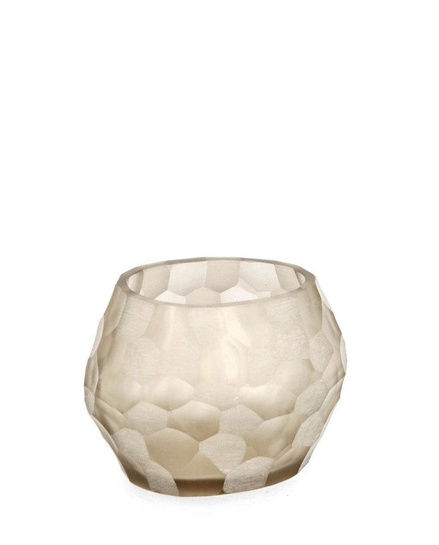 Suport lumanare din sticla Sampur Bej, Ø12xH8 cm