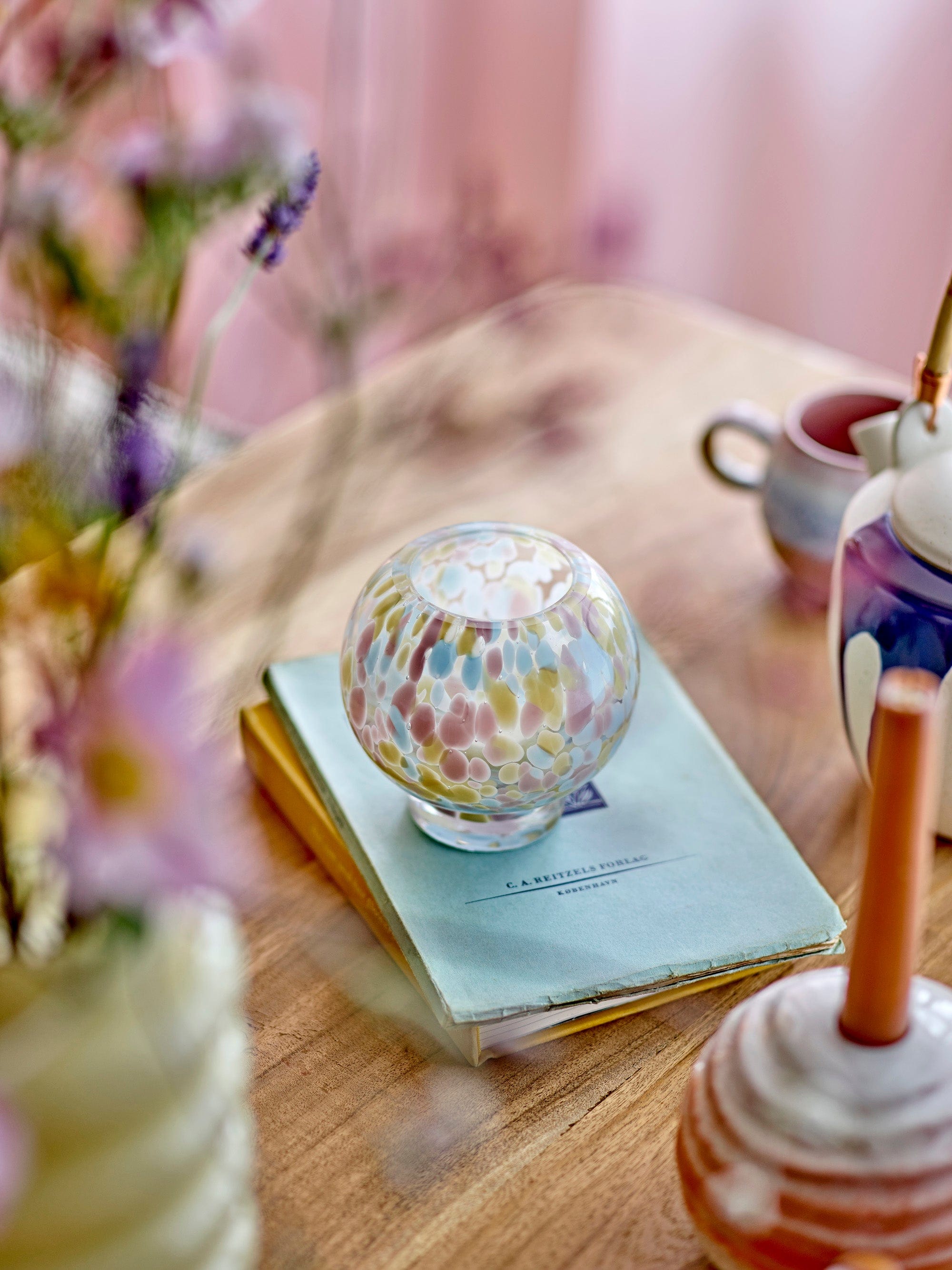 Suport lumanare din sticla, Selina Roz, Ø10,5xH10,5 cm (1)