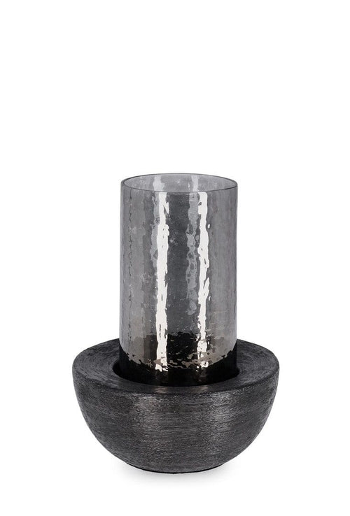 Suport lumanare din sticla si aluminiu Varanasi Negru, Ø16xH21,5 cm
