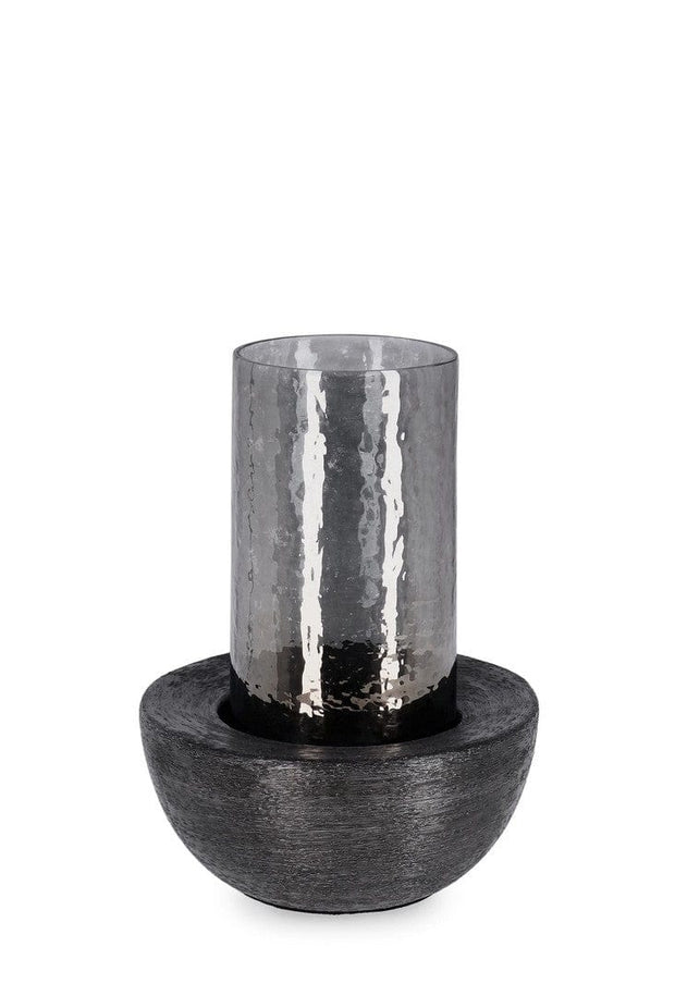 Suport lumanare din sticla si aluminiu Varanasi Negru, Ø16xH21,5 cm