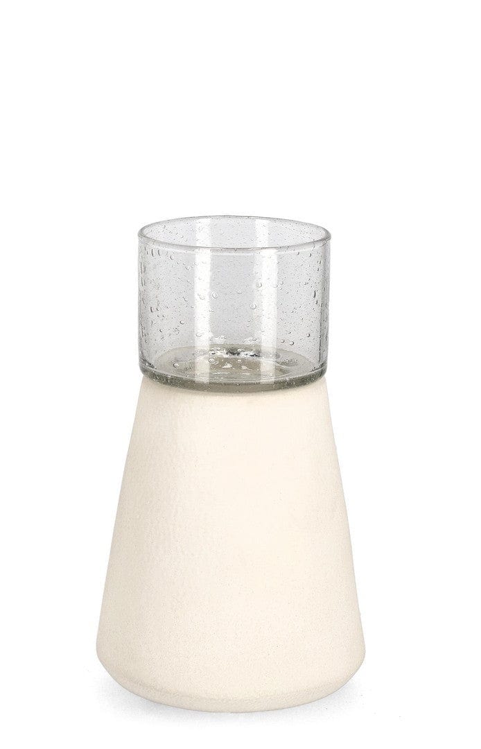 Suport lumanare din sticla si ceramica Mardan Alb / Transparent, Ø11xH20 cm
