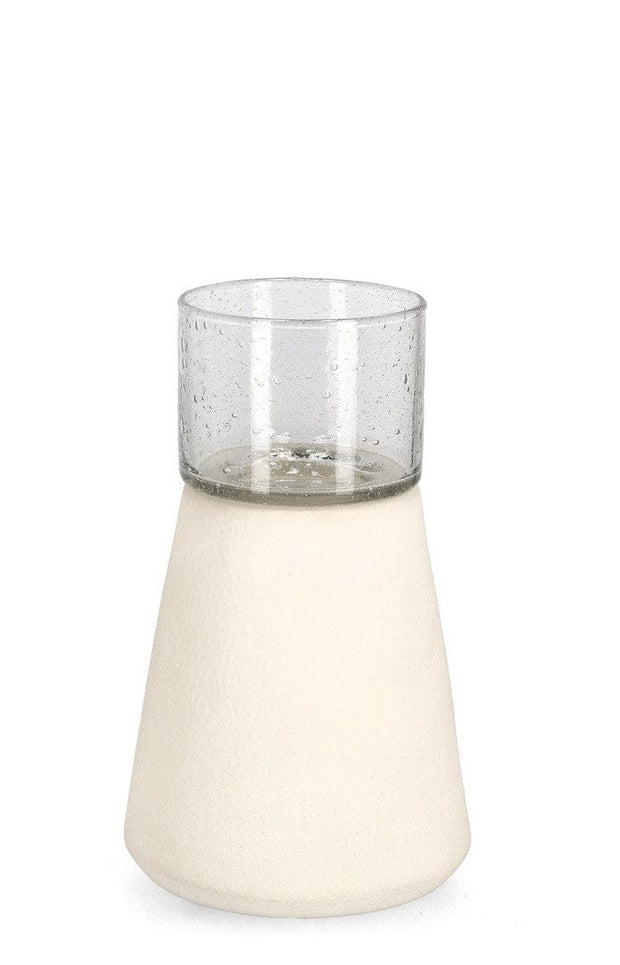Suport lumanare din sticla si ceramica Mardan Alb / Transparent, Ø11xH20 cm