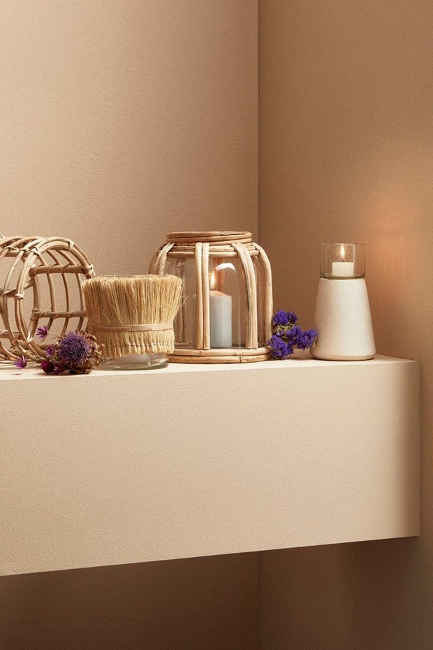 Suport lumanare din sticla si ceramica Mardan Alb / Transparent, Ø11xH20 cm (4)