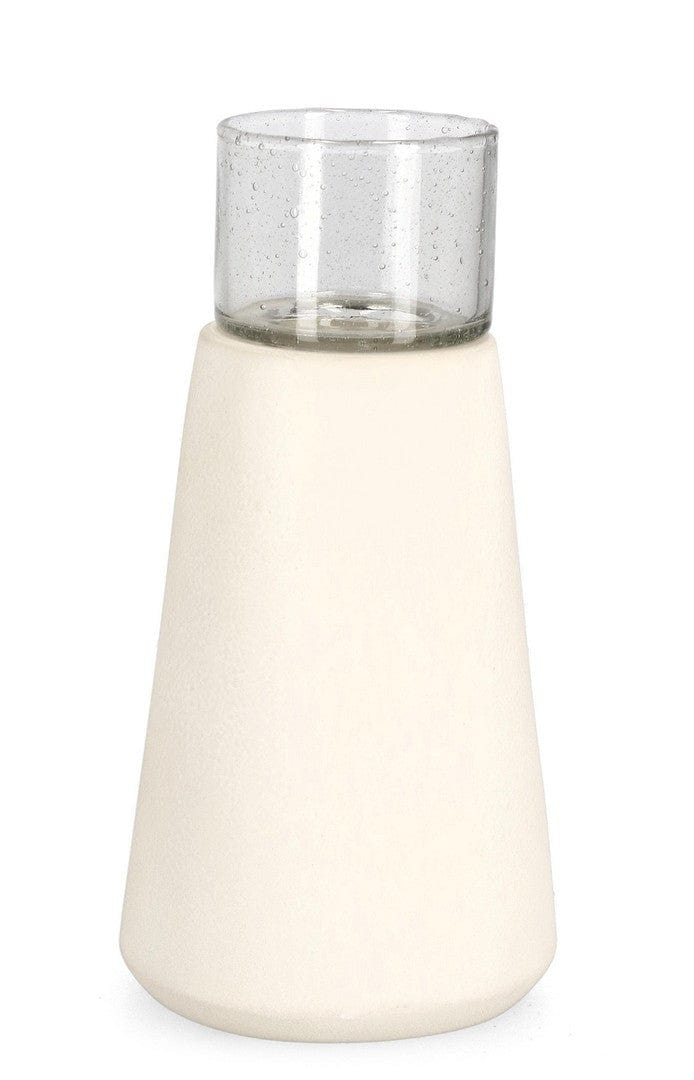 Suport lumanare din sticla si ceramica Mardan Alb / Transparent, Ø13xH25 cm