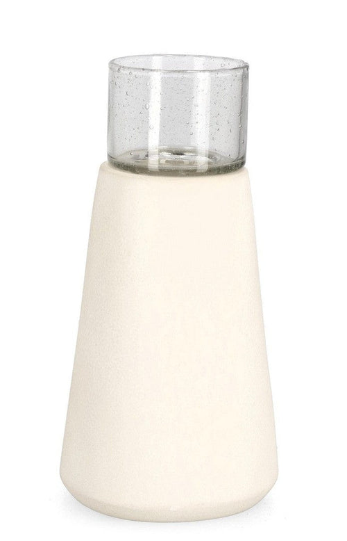 Suport lumanare din sticla si ceramica Mardan Alb / Transparent, Ø13xH25 cm