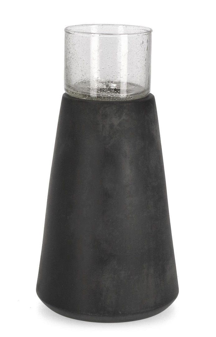 Suport lumanare din sticla si ceramica Mardan Negru / Transparent, Ø13xH25 cm