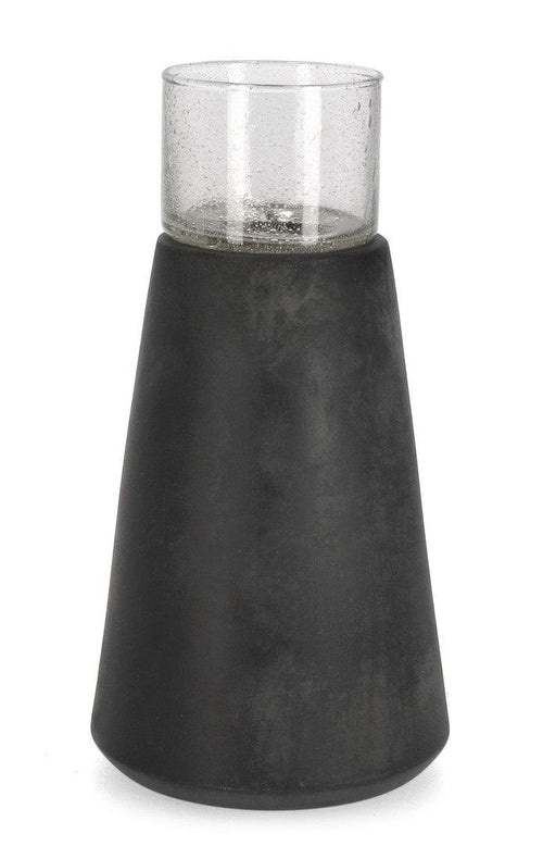 Suport lumanare din sticla si ceramica Mardan Negru / Transparent, Ø13xH25 cm