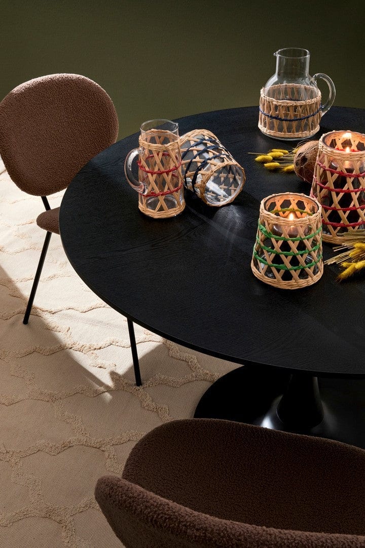 Suport lumanare din sticla si fibre naturale Soraya Natural / Verde, Ø15xH14 cm (1)