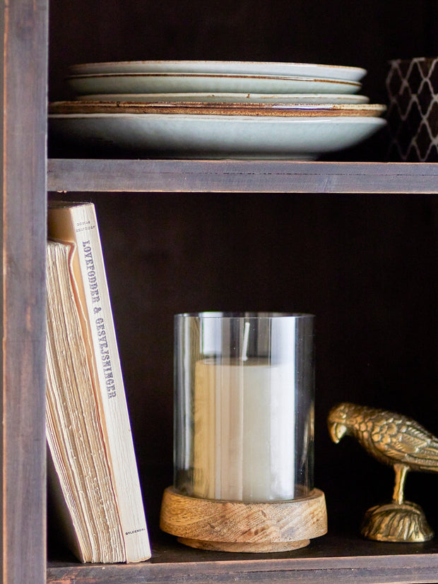 Suport lumanare din sticla si lemn, Kesia Natural, Ø12xH16 cm (1)