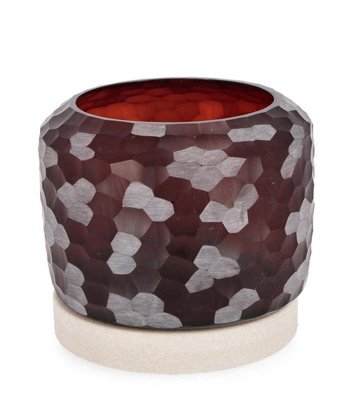 Suport lumanare din sticla si lemn Sampur Bordeaux, Ø21xH19 cm