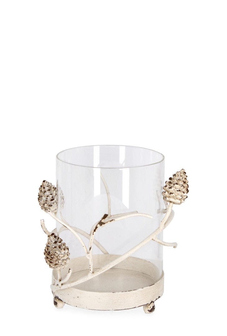 Suport lumanare din sticla si metal Demetra Alb / Transparent, L18xl16xH16,5 cm