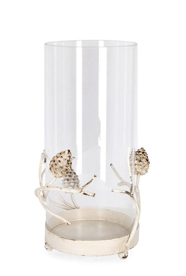 Suport lumanare din sticla si metal Demetra Alb / Transparent, L18xl16xH26 cm