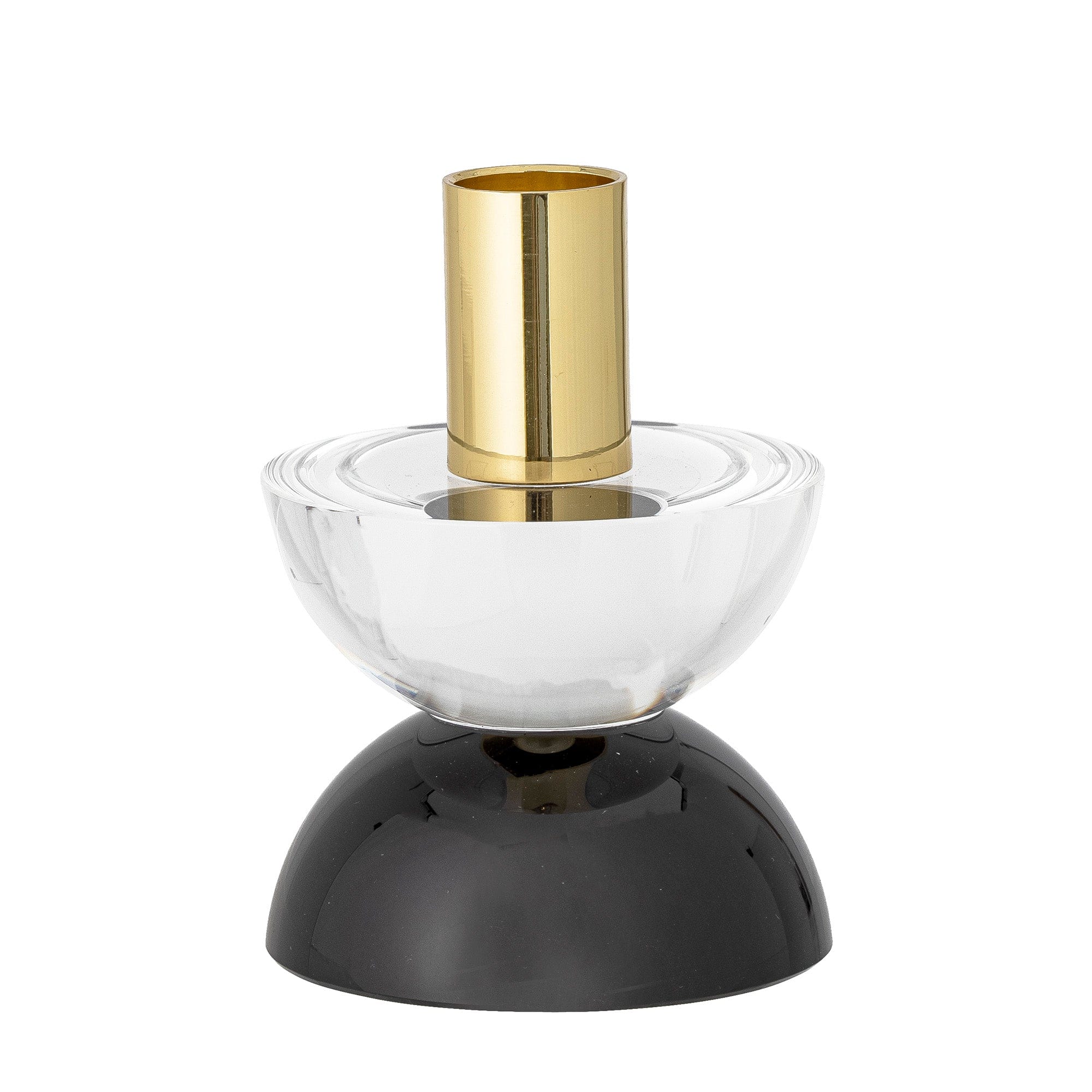 Suport lumanare din sticla si metal, Etel Alb, Ø8xH10,5 cm