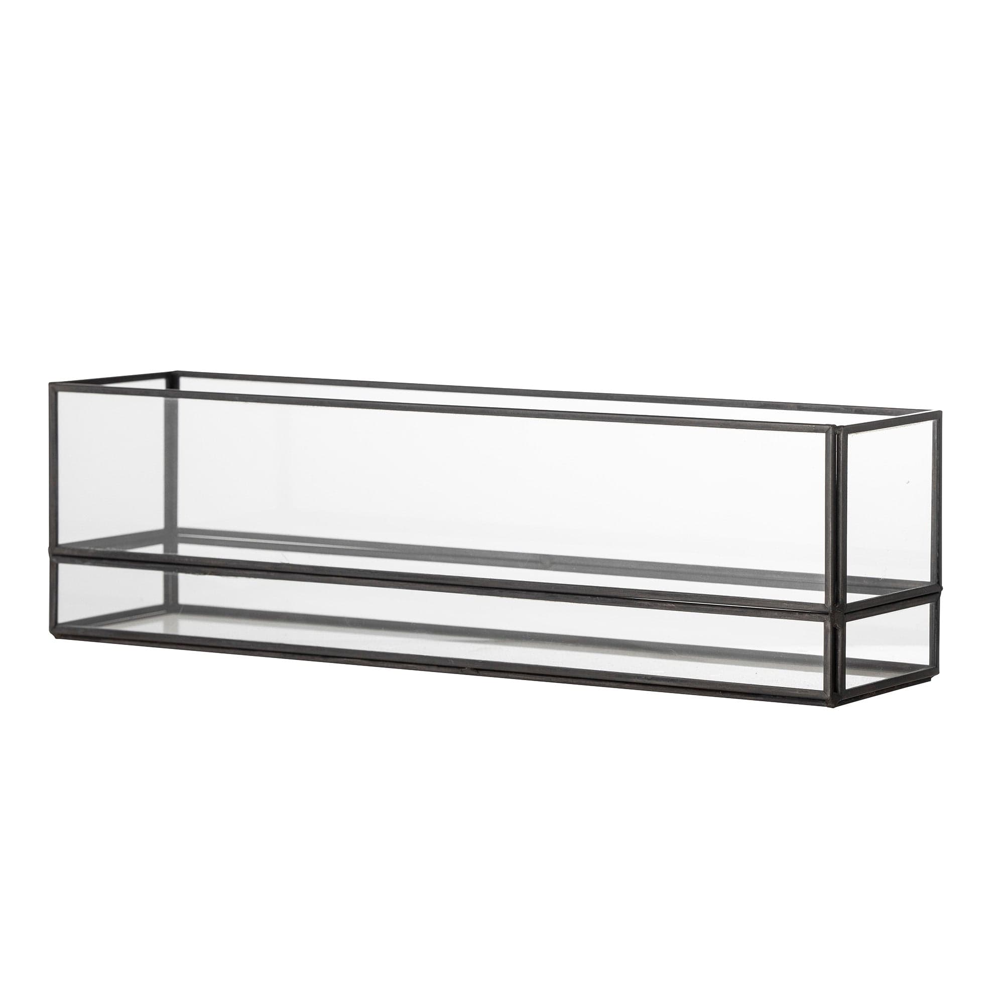 Suport lumanare din sticla si metal, Filula Negru, l35xA8xH10 cm