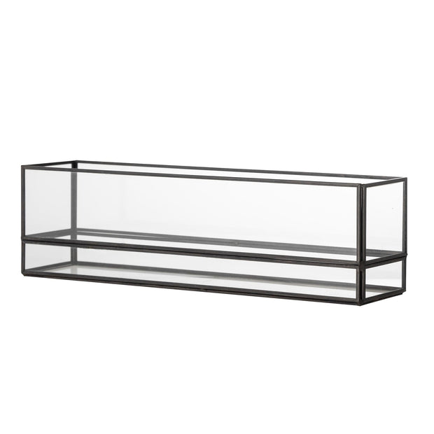 Suport lumanare din sticla si metal, Filula Negru, l35xA8xH10 cm