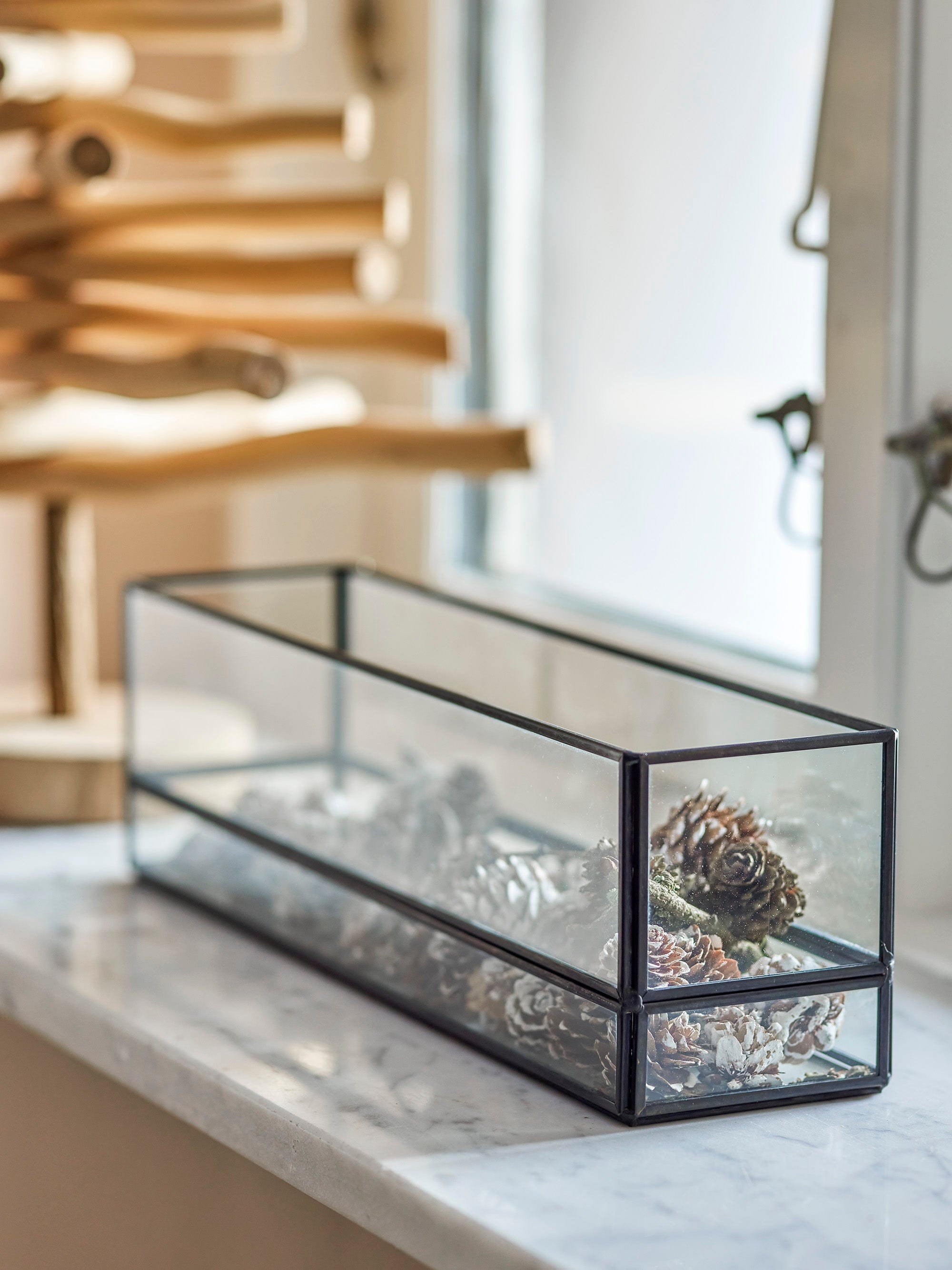 Suport lumanare din sticla si metal, Filula Negru, l35xA8xH10 cm (2)