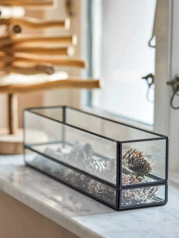 Suport lumanare din sticla si metal, Filula Negru, l35xA8xH10 cm (2)