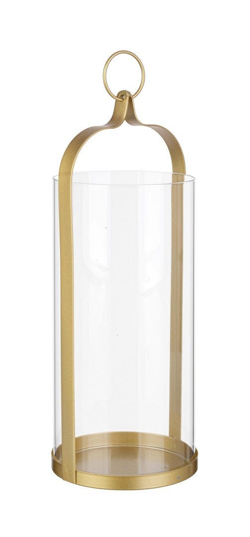 Suport lumanare din sticla si metal Merope Auriu / Transparent, Ø12,5xH33 cm
