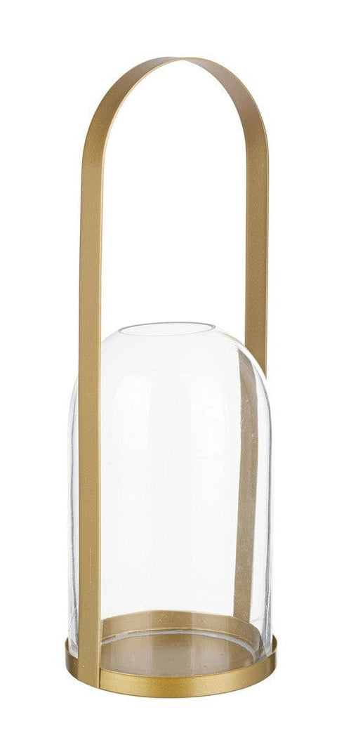 Suport lumanare din sticla si metal Merope Auriu / Transparent, Ø15,5xH22 cm