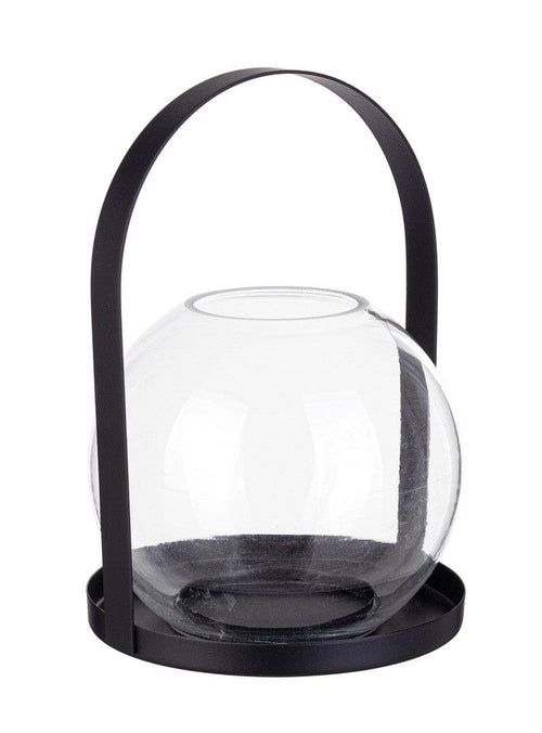 Suport lumanare din sticla si metal Merope Negru / Transparent, Ø12,5xH35 cm