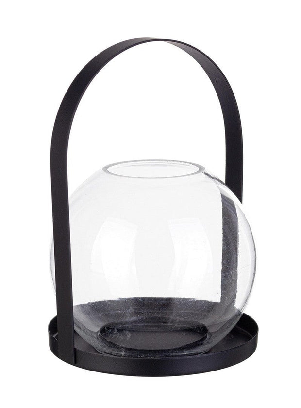 Suport lumanare din sticla si metal Merope Negru / Transparent, Ø12,5xH35 cm