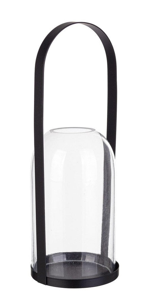 Suport lumanare din sticla si metal Merope Negru / Transparent, Ø15,5xH22 cm
