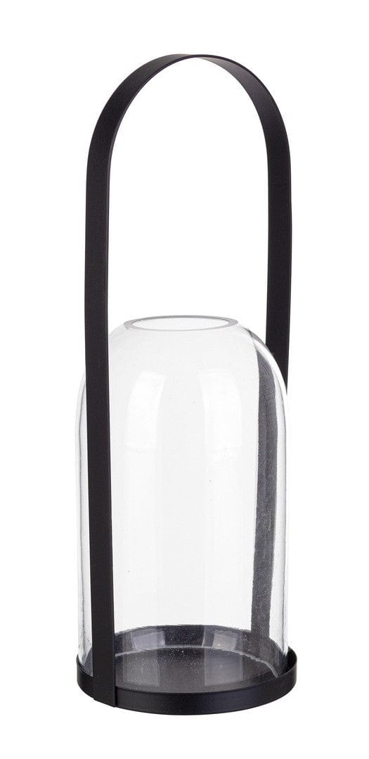 Suport lumanare din sticla si metal Merope Negru / Transparent, Ø15,5xH22 cm
