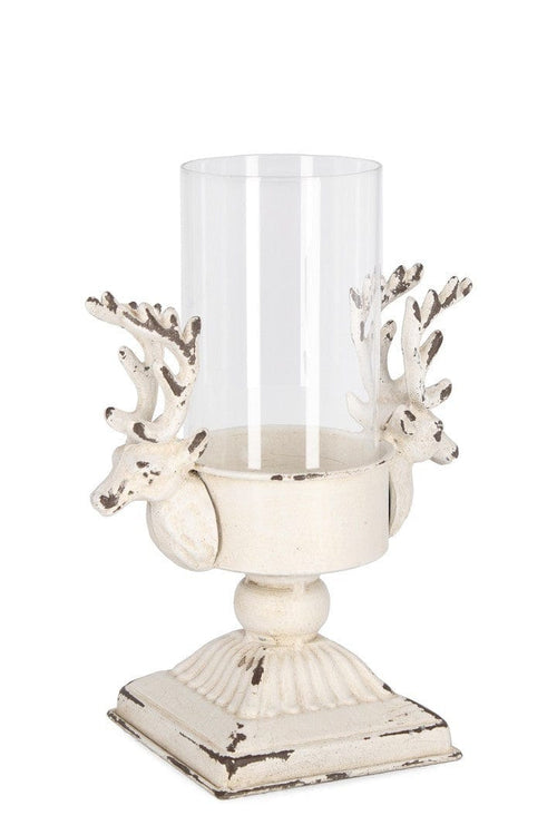 Suport lumanare din sticla si metal Selene Alb, L21,5xl14xH29 cm