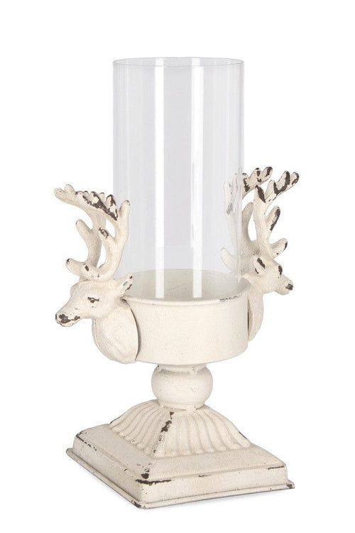 Suport lumanare din sticla si metal Selene Alb, L21,5xl14xH33 cm