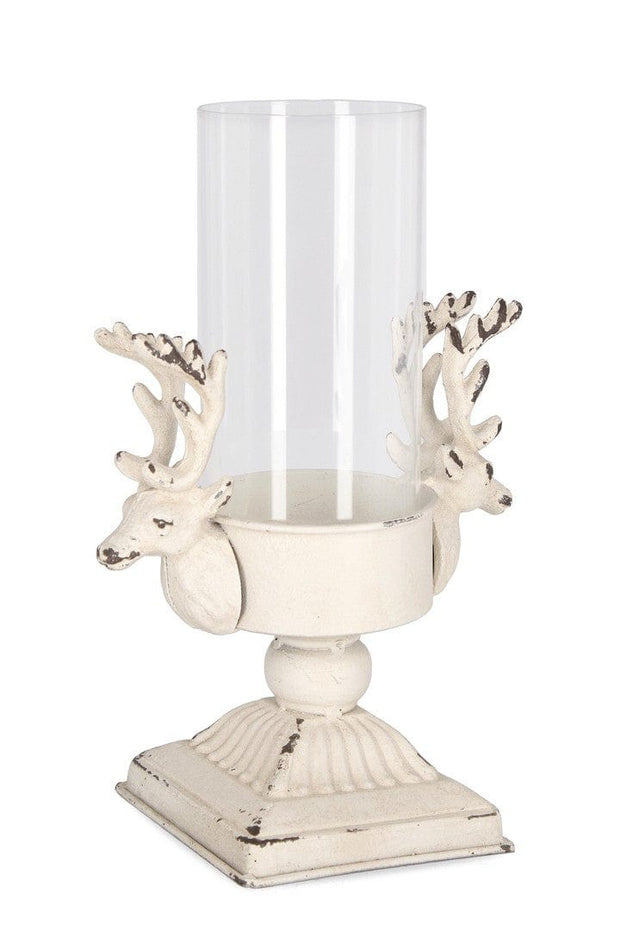 Suport lumanare din sticla si metal Selene Alb, L21,5xl14xH33 cm