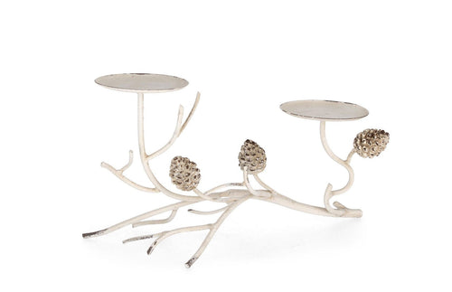 Suport lumanari din metal Demetra Alb, L32xl15xH16,5 cm