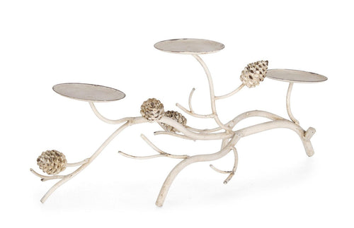 Suport lumanari din metal Demetra Alb, L37xl10,5xH18 cm