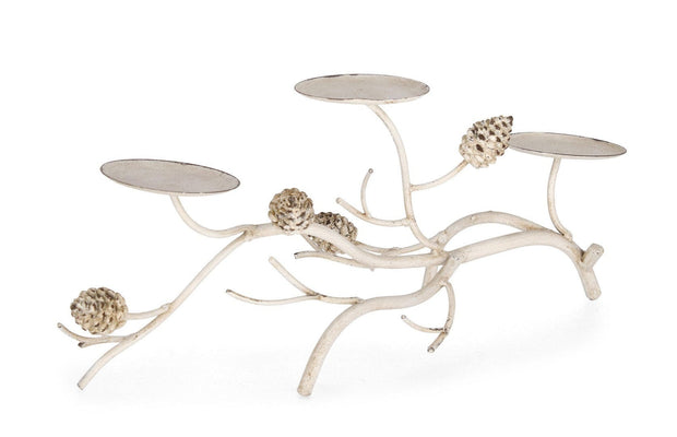 Suport lumanari din metal Demetra Alb, L37xl10,5xH18 cm