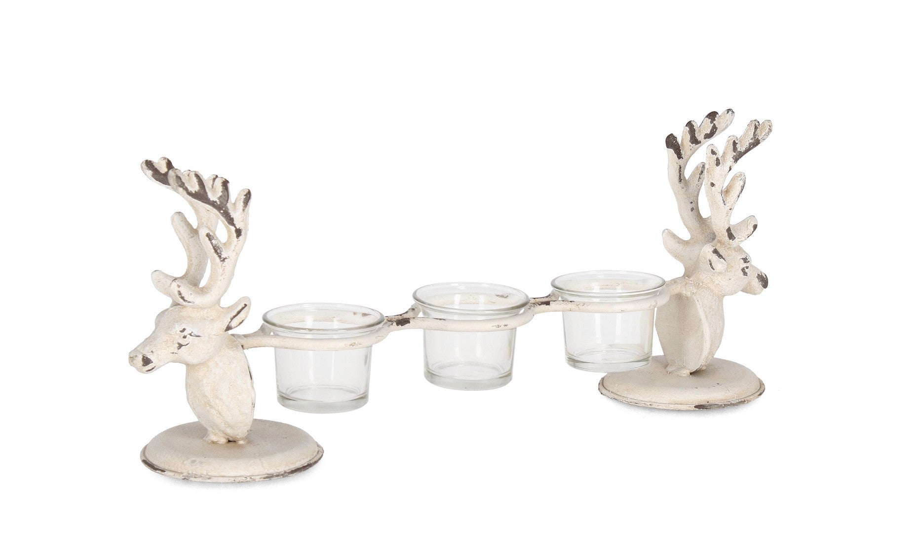 Suport lumanari din sticla si metal Selene Alb, L38,5xl9xH16 cm