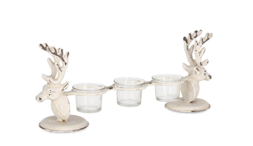 Suport lumanari din sticla si metal Selene Alb, L38,5xl9xH16 cm