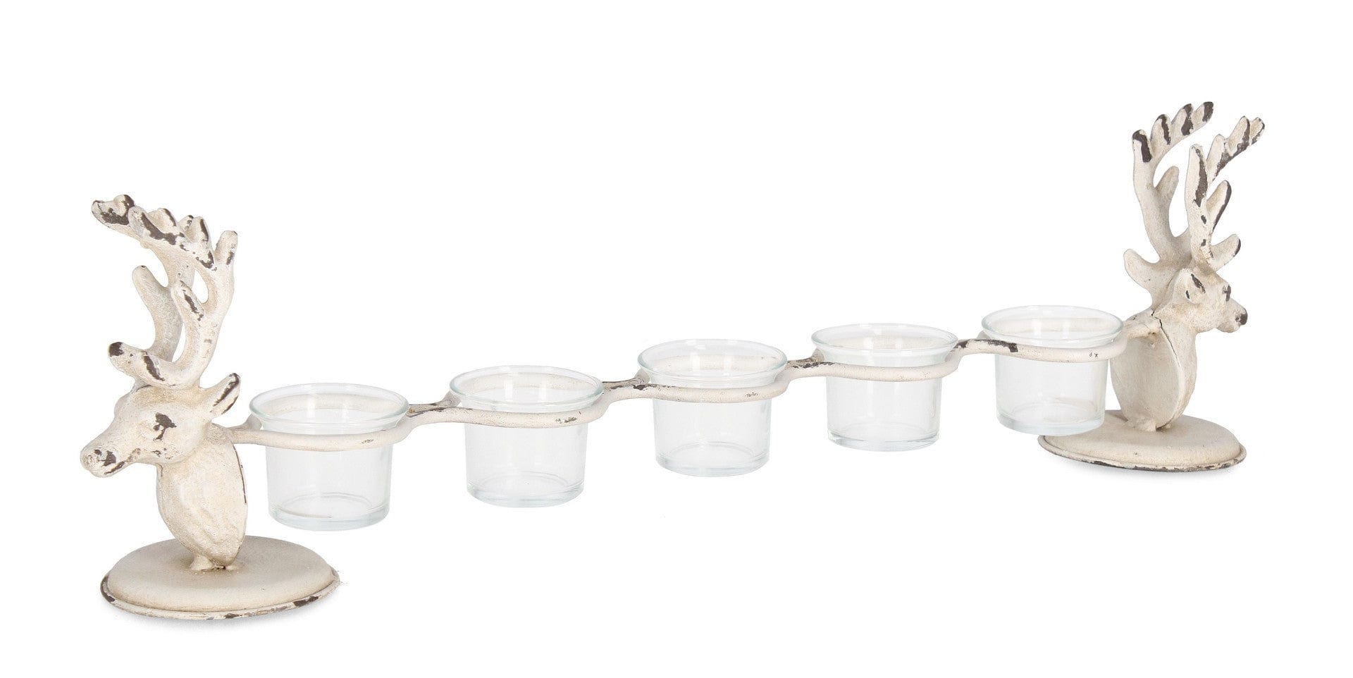 Suport lumanari din sticla si metal Selene Alb, L55,5xl9xH16 cm