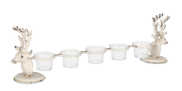 Suport lumanari din sticla si metal Selene Alb, L55,5xl9xH16 cm