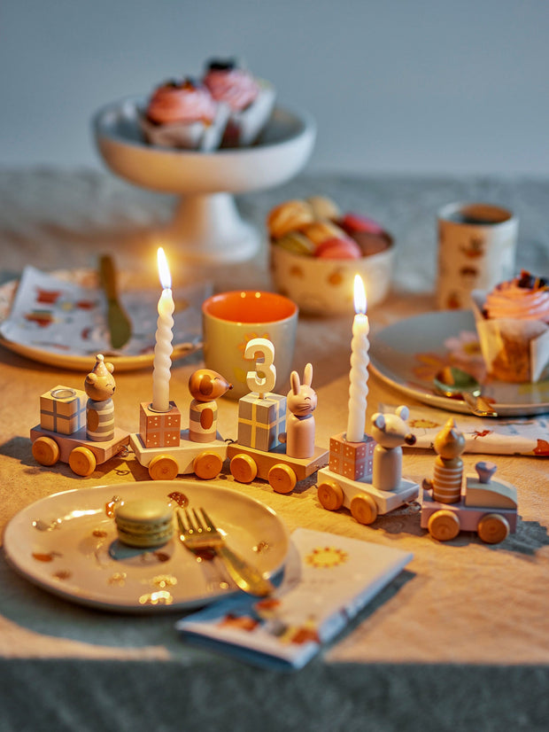 Suport lumanari pentru aniversare din lemn si MDF, Junaid Roz, L38xl5xH11 cm (5)