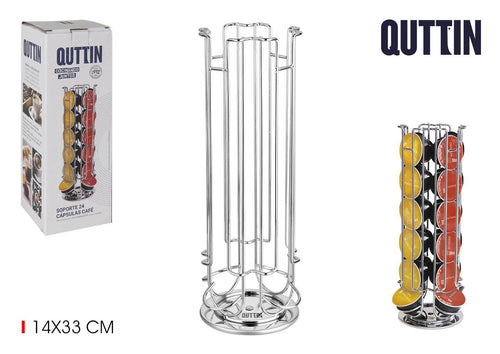 Suport metalic pentru capsule cafea, Quttin Crom, Ø13,5xH33 cm